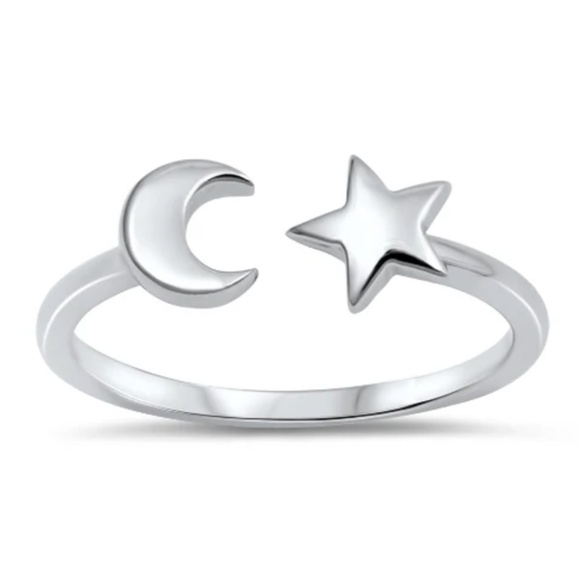 Jewelry - Sterling Silver Ring – Moon and Star (Adjustable 7–8)